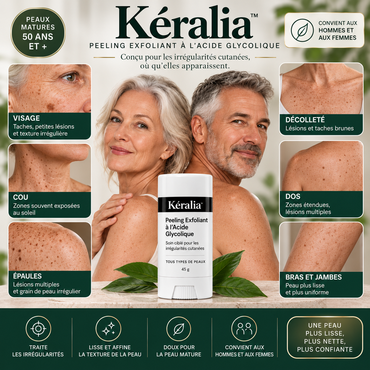 Kéralia™ – Stick exfoliant à l’acide glycolique pour les kératoses séborrhéiques