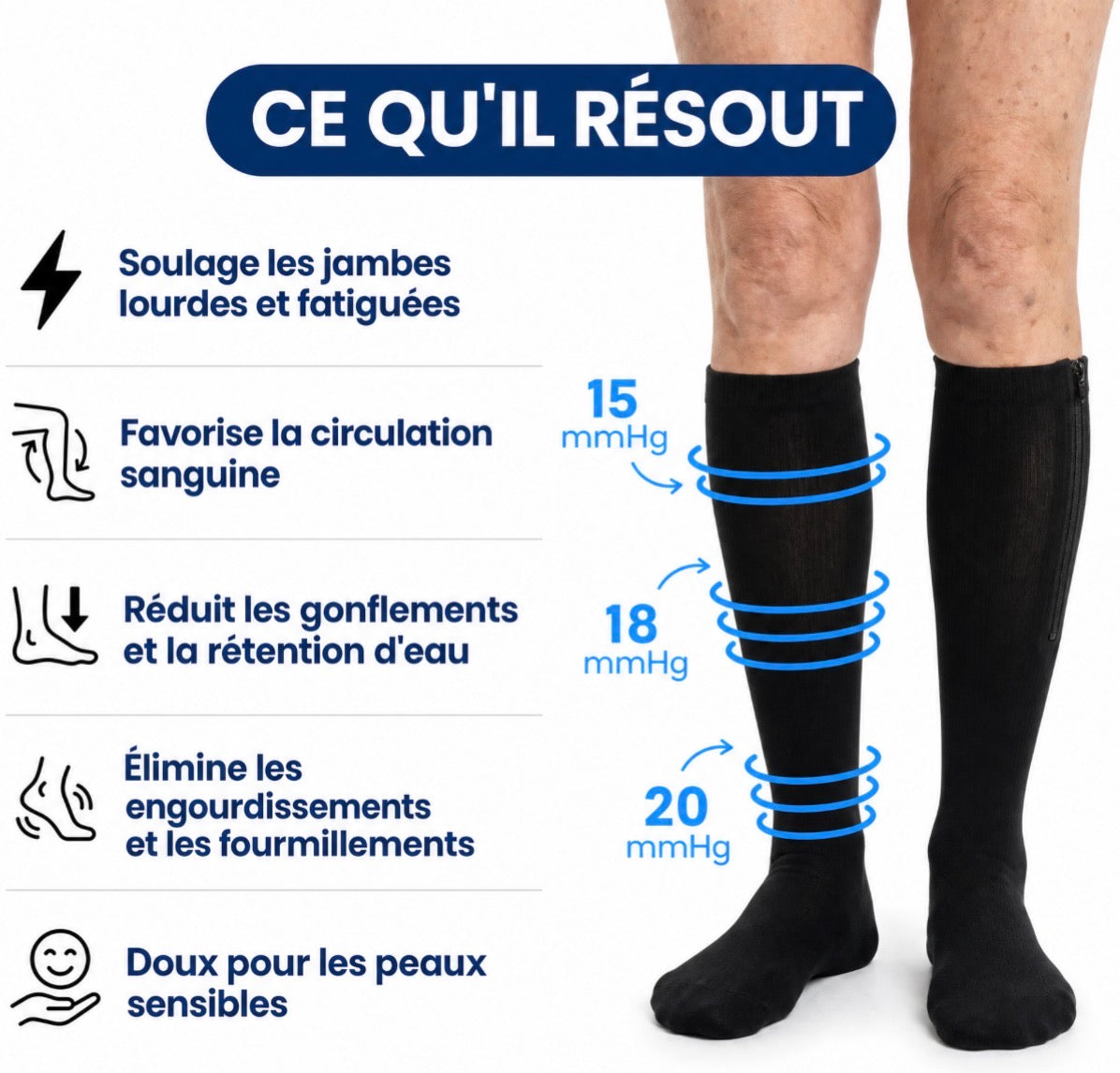 AllègeJambe — Bas de compression à fermeture éclair, sans traction