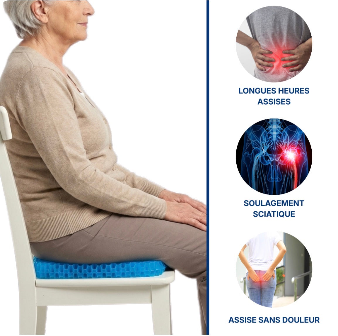 AssiDoux™️ — Coussin en gel pour soulager le dos, les hanches et le coccyx