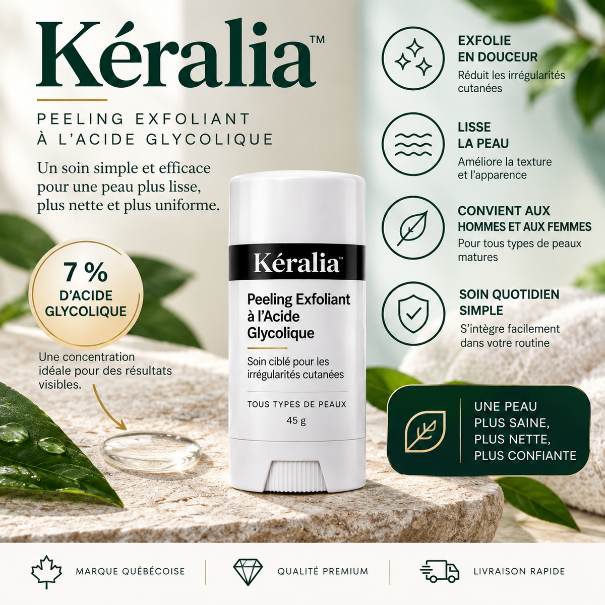 Kéralia™ – Stick exfoliant à l’acide glycolique pour les kératoses séborrhéiques